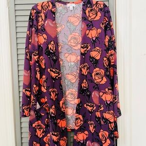 LuLaRoe Purple and Orange Floral Open-Front Cardigan